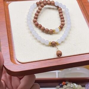 Elegant White and Brown Beaded Bracelet Set